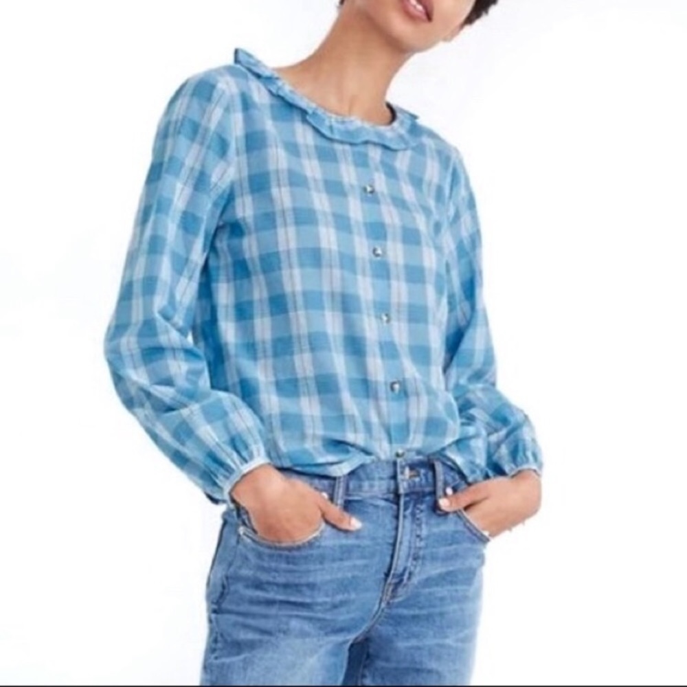 Madewell Ruffle-Neck Top in Colwell Plaid